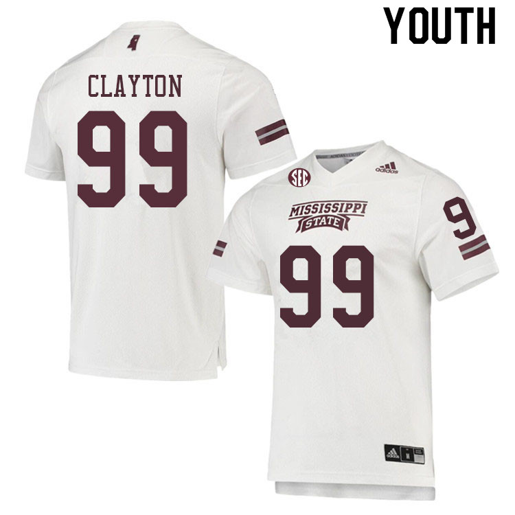 Youth #99 Jacarius Clayton Mississippi State Bulldogs College Football Jerseys Sale-White